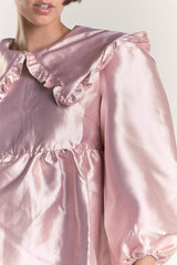 Soft Pink Satin A-Line Collared Dolly Dress