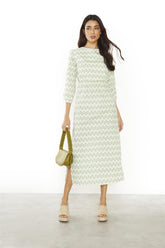 Green Retro Wave Tie-Back Midi-Dress
