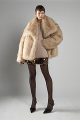 Light Sand Oversize Faux Fur Long Sleeve Coat