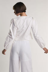 Long Sleeve Button Front V-Neck Blouse