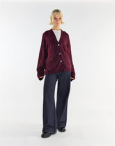 Burgundy Button-Front V-Neck Cardigan