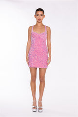 Light-Pink Velvet-Sequin Corset Mini-Dress