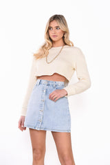 Light Bleach Stonewash Denim Button Mini-Skirt
