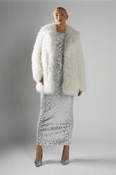 Cream Collared Faux Fur-Coat