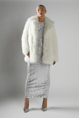 Cream Collared Faux Fur-Coat
