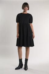 Black Tiered-Smock Midi-Dress
