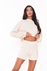 White Knit Loungewear Shorts