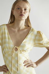 Yellow Ombre-Check A-Line Midi-Dress