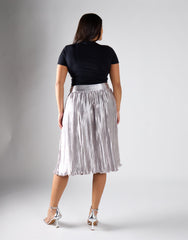 Glamorous Curve Light Silver Pleated Midi Skirt