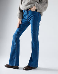 High Waisted Flared Jeans - Mid Stone