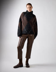 Brown Pu Straight Leg Cropped Trousers