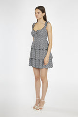 Black-Multi Daisy Gathered Tiered Mini-Dress