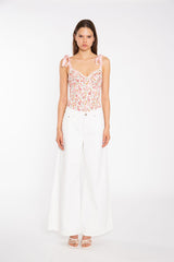 Pink Multi-Floral Lace Ribbon Straps Corset Style-Bodysuit