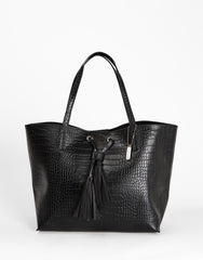 Black Eyelet Tassel Tote Bag