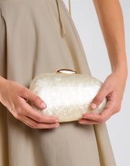 Pearlescent Clutch With Gold Detail - White