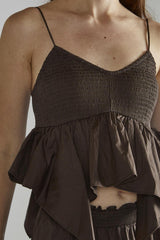 Brown Tiered Frill Cami Top