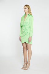 Bright-Green Wrapped Shirt Mini-Dress