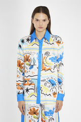 Blue Scarf-Print Oversized-Shirt