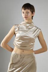 Oyester Velvet Sleeveless Mock Neck Crop Top