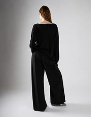 Black Tie Waist Wide Leg Trousers