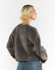 Charcoal V-Neck Button-Front Long Sleeve Cardigan