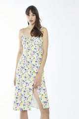 Bright-Watercolour Floral Milkmaid Midi-Dress