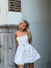 Light White Trellis Floral Corset Mini-Dress