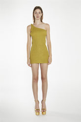 Olive-Green Asymmetric Mini-Dress