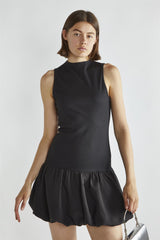 Black Sleeveless Puffball Mini-Dress