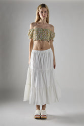 White Chiffon Tiered Midaxi-Skirt