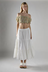 White Chiffon Tiered Midaxi-Skirt