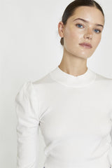 White High Neck Puff Shoulder Top