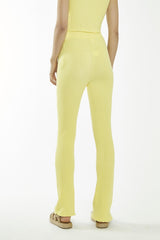 Banana Yellow Ribbed Flare High-Waisted-Trousers