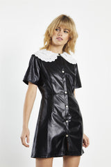 Black-White Collared A-Line Mini-Dress