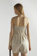 Natural Shirred Spaghetti Strap Playsuit