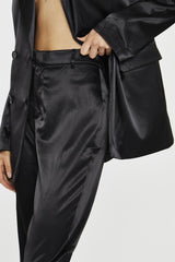 Black Satin High Waisted Wide Leg Trousers