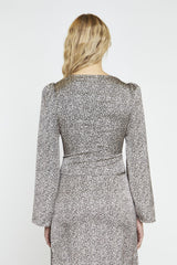 Leopard-Swirl Long-Sleeve Button-front-Top