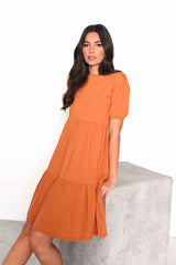 Rust Tiered Smock Midi Dress