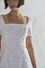 White Square-Neck-Mini-Dresses