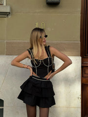 Black Diamante-Trim Corset-Top