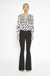 Black-Rib High-Waisted Flared-Trousers