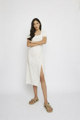 White Pink Daisy Print Side Split Dress