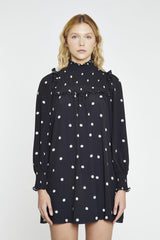 Black-Daisy Turtle-Neck Mini-Dress