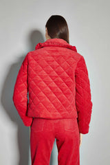 Lollipop-Red Corduroy Collared Padded-Jacket