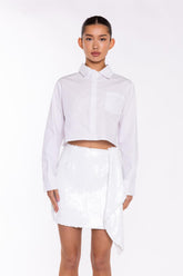 White-Sequin Asymmetric-Drape Mini-Skirt