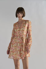 Vintage-Floral V-Neck Mini-Dresses