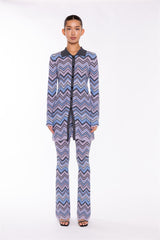 Full Sleeves Cardigan - Lilac Blue Chevron