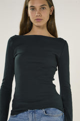 Dark Navy Boat Neck Long Sleeve Top