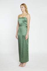 Forest Green Satin Maxi-Dress