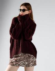 Oxblood Cable Knit Crew Neck Jumper